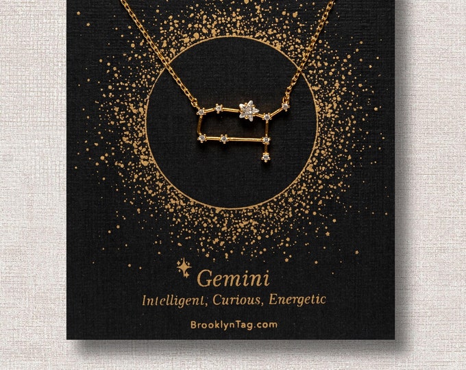 Gemini Necklace, Constellation Necklace with Crystals, Celestial Jewelry, Zodiac Sign Necklace, Star Dainty Necklace, Bridesmaids Gift