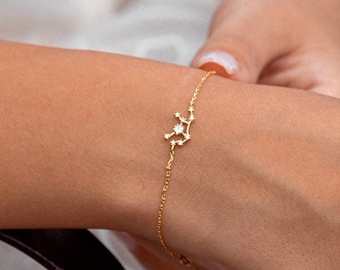 Virgo Sign Constellation Bracelet with Crystals, Celestial Jewelry Zodiac Sign Bracelet, Leo Dainty Bracelet, Gift Idea, September Zodiac