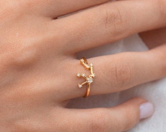 Aquarius sign Constellation Ring with Crystals, Celestial Jewelry, Adjustable Zodiac Ring, Birthday Gift, Star Ring, Dainty Minimalist Ring