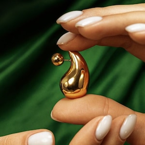 Teardrop earrings 14k Gold Plated, Kylie Earrings with Ball back, Bold Drop Earrings, Chunky Waterdrop Earrings, Gift for Her image 1