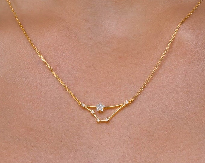 Capricorn Sign Constellation Necklace with Crystals, Celestial Jewelry Zodiac Sign Necklace, Star Dainty Necklace, Bridesmaids Gift, Zodiacs