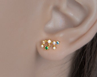 Virgo Sign Constellation Earrings, Celestial Jewelry, Sterling silver Virgo Zodiac Studs, Mismatched Stud Earrings with zircon