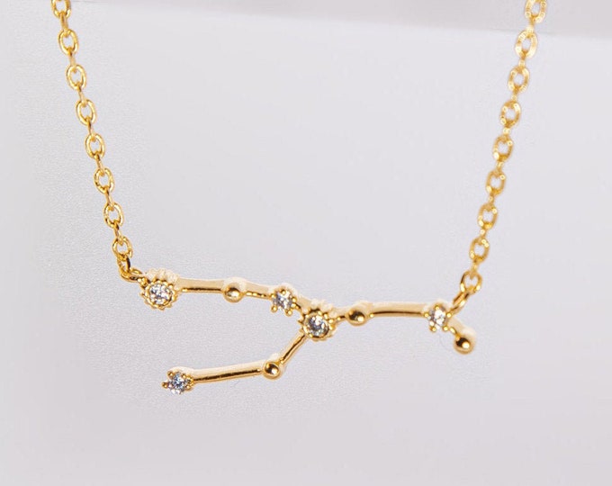 Taurus Constellation Necklace with Crystals, Celestial Jewelry, Taurus Zodiac Sign Necklace, Star Dainty Necklace, Birthday Gift