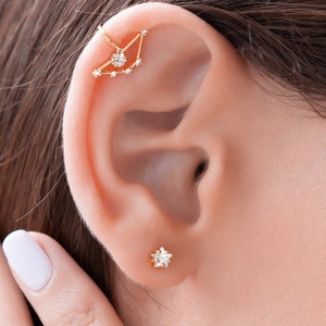 Capricorn Constellation Ear Cuff Earring with Crystals, Celestial Jewelry, Zodiac Sign Non Pierced Cuff, Earcuff CZ Stud set, Capricorn Gift image 5