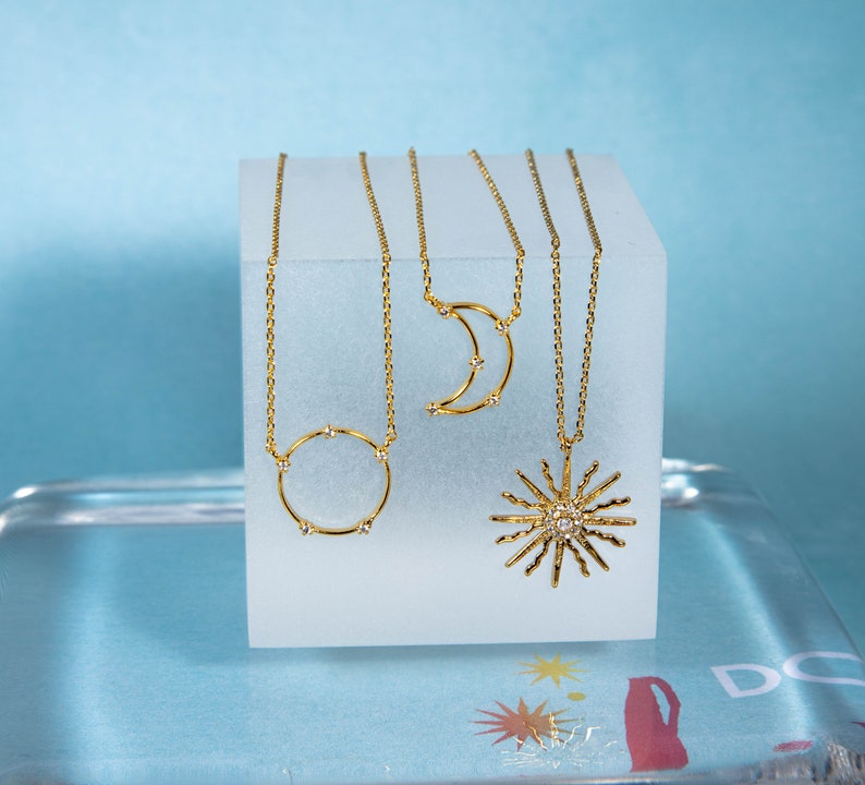 Sun Necklace, 14k gold plated Sun Necklace, Shining Sun Pendant, Gift for her, Gold Sun Zircon Dainty necklace, Celestial Jewelry image 3