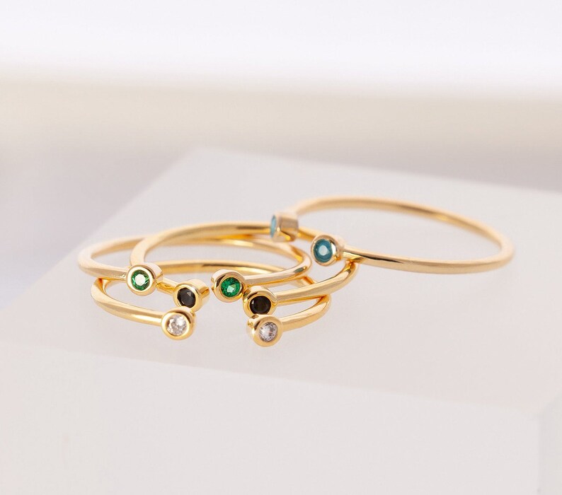 April Birthstone ring, Adjustable Ring with stones, Sterling silver 18k gold plated ring, Stacking ring image 4