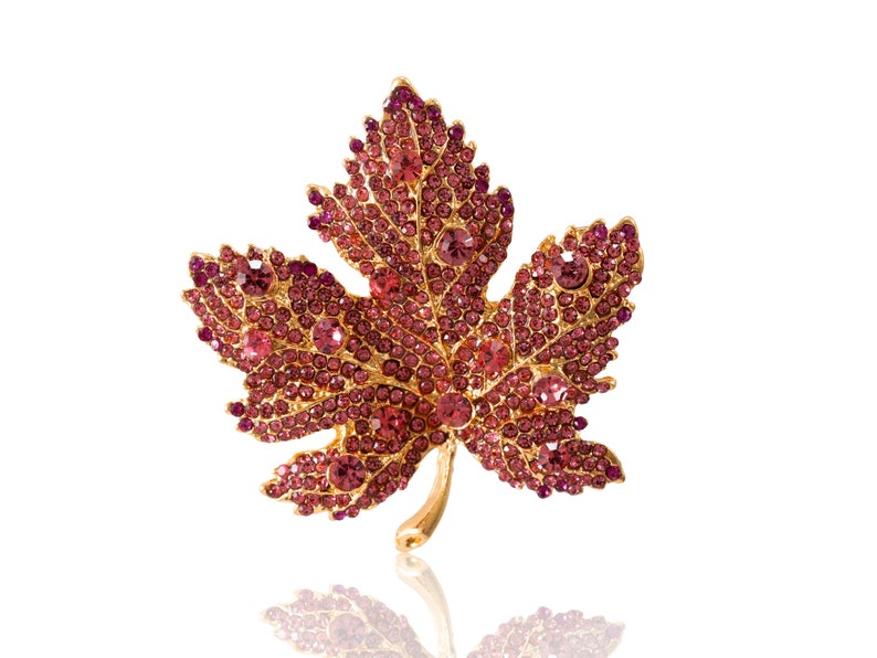 Maple Leaf Brooch, Autumn Leaf Pin, Brooch with crystals, Gift for her, Gift for Mom image 4