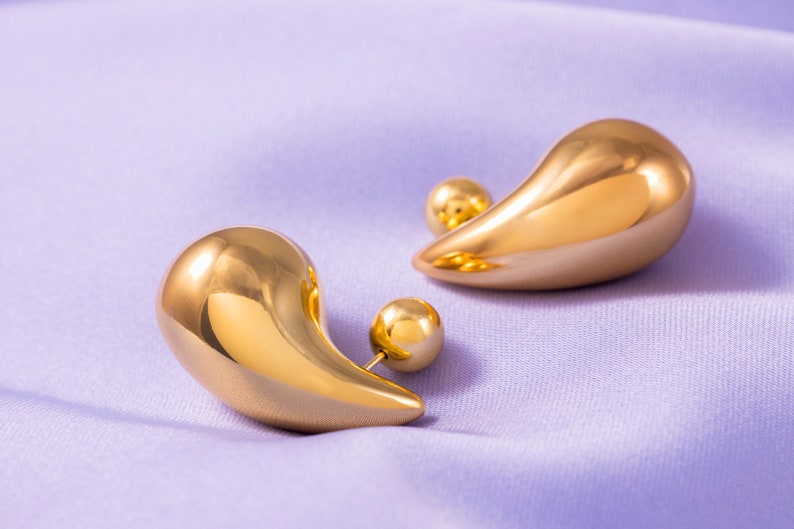 Teardrop earrings 14k Gold Plated, Kylie Earrings with Ball back, Bold Drop Earrings, Chunky Waterdrop Earrings, Gift for Her image 3