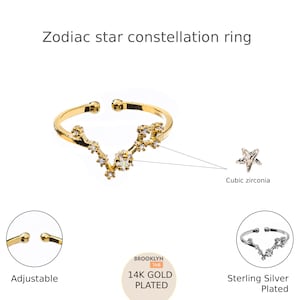 Gemini sign Constellation Ring with Crystals, Celestial Jewelry, Adjustable Zodiac Ring, Gemini Birthday Gift, Dainty Minimalist Ring image 5