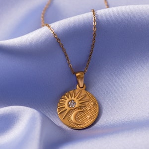 Celestial Necklace with Sun, Moon and Stars, Stainless Steel Locket 14k gold plated Necklace, Gift for her, Mothers Gift image 6