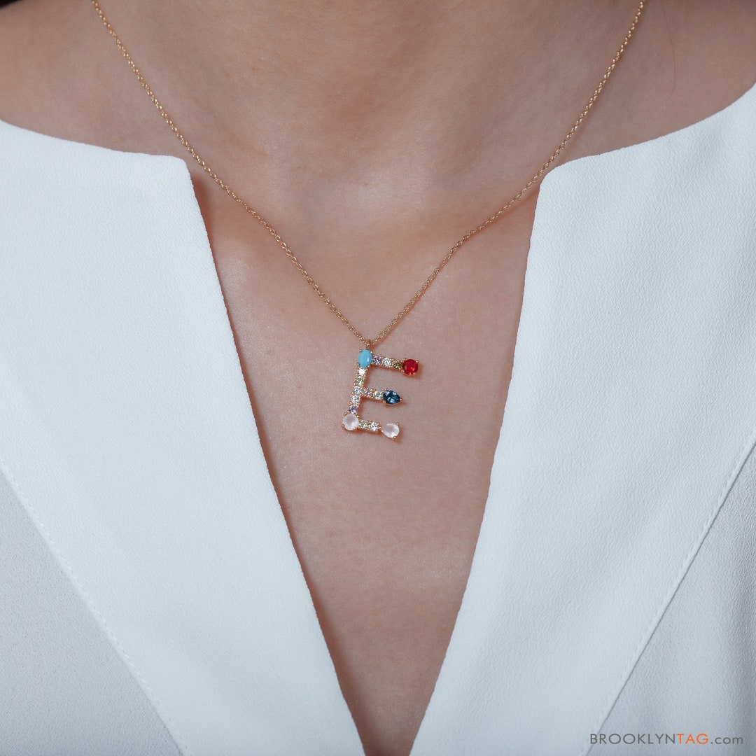 Initial Necklace Letter E Necklace Personalized Necklace Etsy