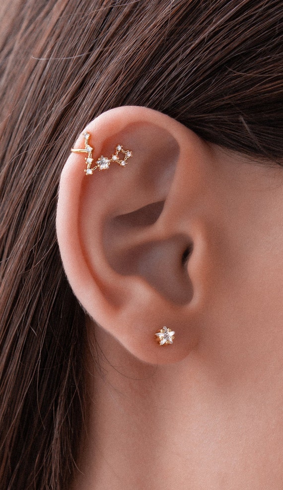 Constellation Earrings Zodiac Silver CZ Ear Cuff Conch Earrings Joyería Pendientes Pendientes altos y tipo ear cuff Ear Cuff No Piercing Earrings Minimalist Cartilage Cuff Arerings 