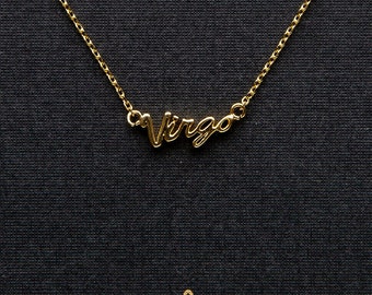 Virgo Zodiac Sign Necklace with Letters, Virgo Jewelry Zodiac Sign Necklace, Virgo Word Necklace in Gold, Virgo Birthday Gift, Frineds Gift