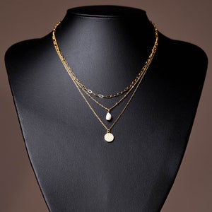 Collier superposé avec pendentif en perles, collier multirangs, collier minimaliste 3 couches, cadeau pour elle, collier délicat pour elle image 8