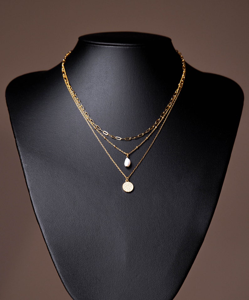 Collier superposé avec pendentif en perles, collier multirangs, collier minimaliste 3 couches, cadeau pour elle, collier délicat pour elle image 8