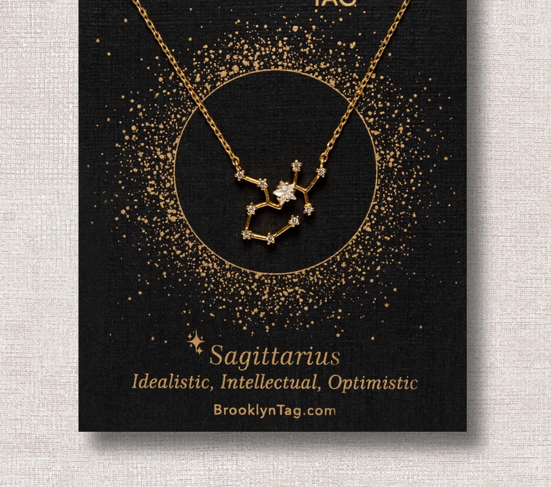 Sagittarius Sign Constellation Necklace with Crystals, Celestial Jewelry Zodiac Sign Necklace, Star Dainty Necklace, Birthday Gift Jewelry image 1