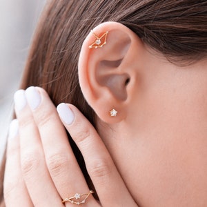 Capricorn Constellation Ear Cuff Earring with Crystals, Celestial Jewelry, Zodiac Sign Non Pierced Cuff, Earcuff CZ Stud set, Capricorn Gift image 3
