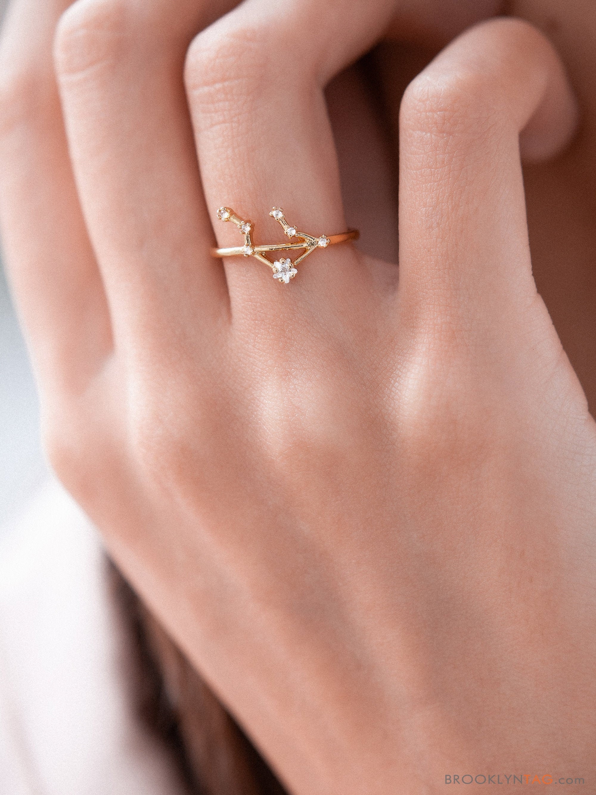 Libra sign Constellation Ring with Crystals, Celestial Jewelry, Adjus…