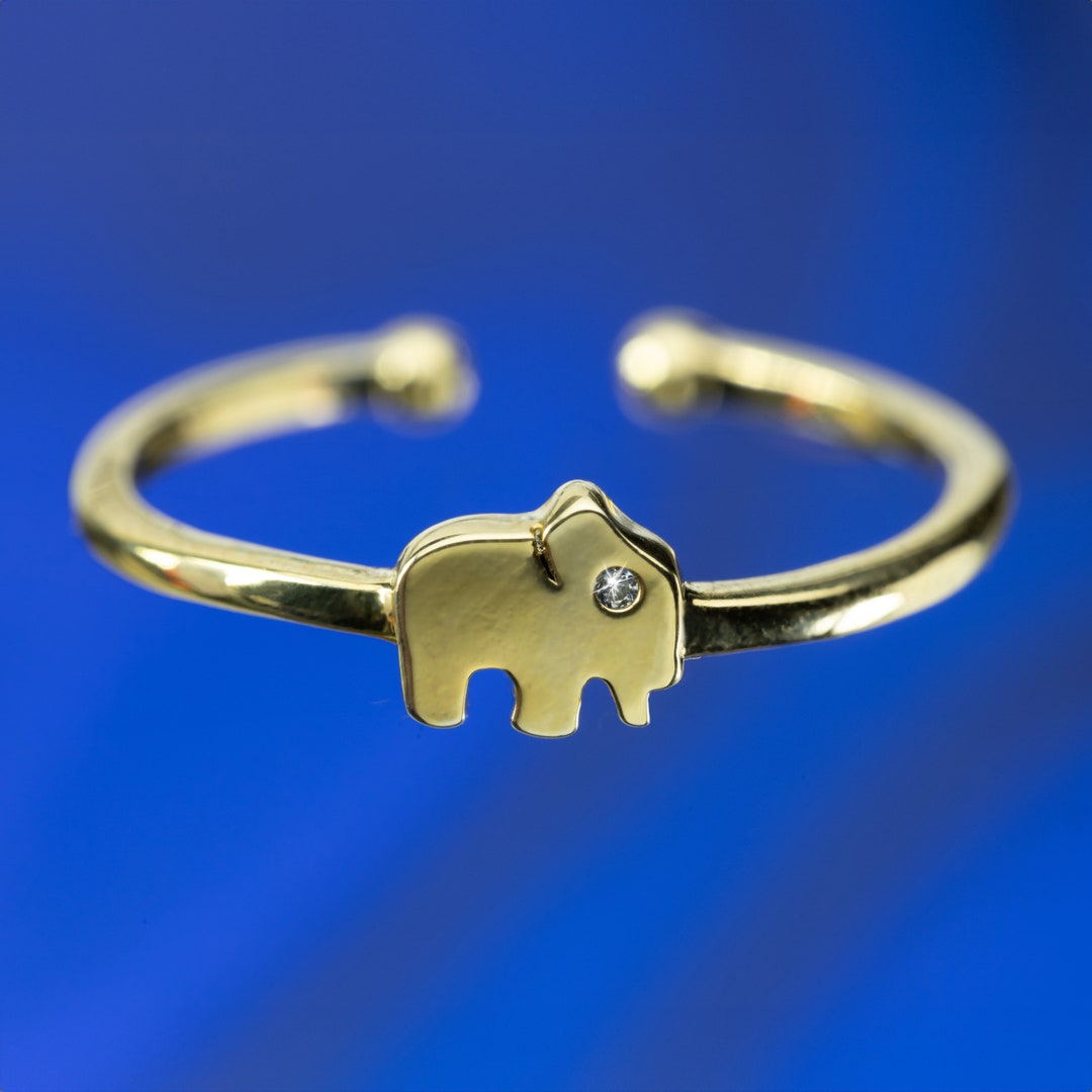 Elephant Ring With Crystals, Animal Jewelry, Adjustable Dainty Ring
