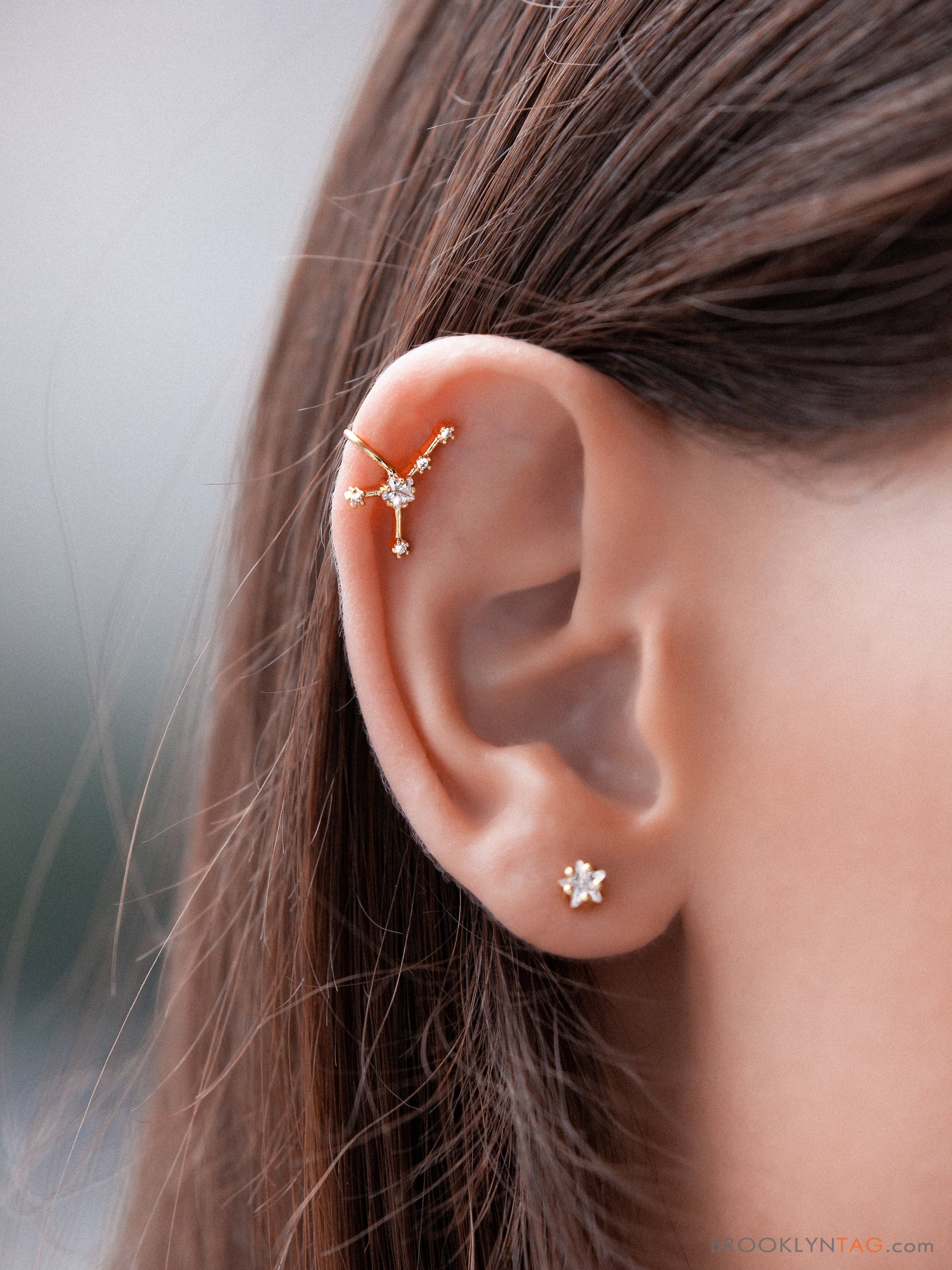 Cancer Constellation Jewelry, Ear Cuff Earring With Crystals