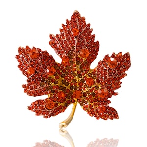 Maple Leaf Brooch, Autumn Leaf Pin, Brooch with crystals, Gift for her, Gift for Mom image 2