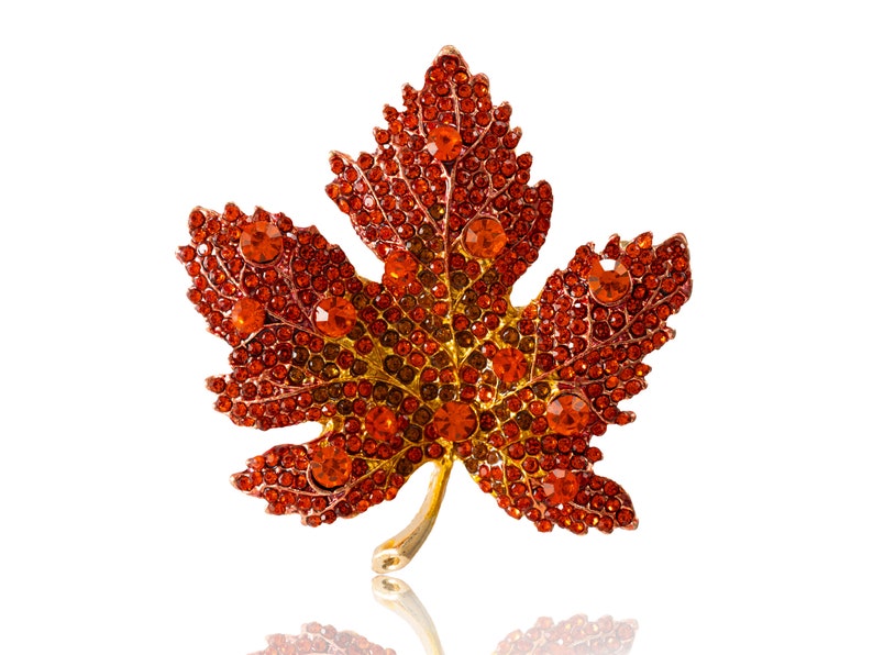 Maple Leaf Brooch, Autumn Leaf Pin, Brooch with crystals, Gift for her, Gift for Mom image 2