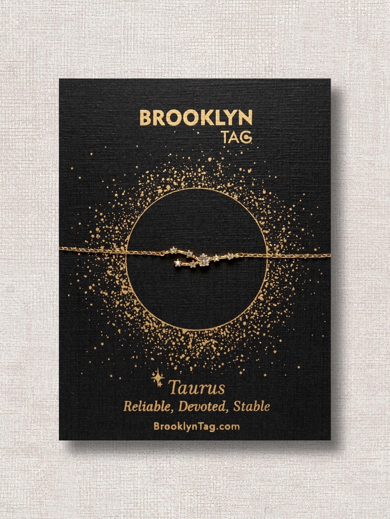 Taurus Sign Jewelry, Constellation Bracelet with Crystals, Celestial Jewelry, Zodiac Sign Bracelet, Taurus Star Dainty Bracelet, BFF Gift image 2