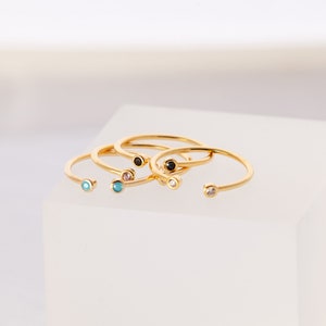 April Birthstone ring, Adjustable Ring with stones, Sterling silver 18k gold plated ring, Stacking ring image 7