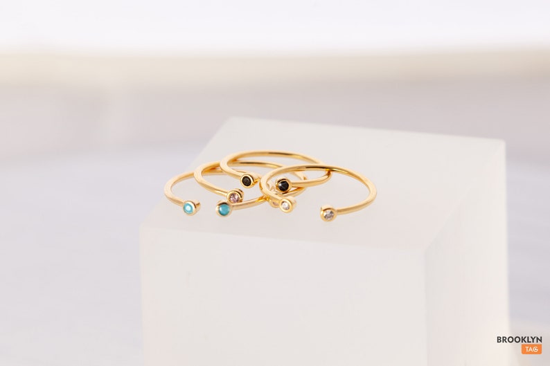 April Birthstone ring, Adjustable Ring with stones, Sterling silver 18k gold plated ring, Stacking ring image 7