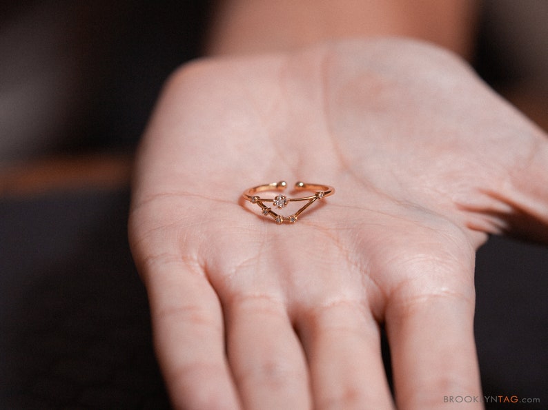 Capricorn Constellation Ring with Crystals, Celestial Jewelry, Adjustable Zodiac Ring, Capricorn Birthday Gift, Dainty Minimalist Ring image 9