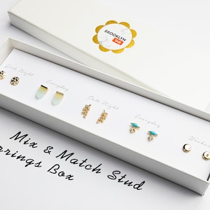 Mini Studs Gift Box with 5 pairs earrings, Minimalist jewelry, Mix and Match earrings, Hanukkah Gift, Holiday gift