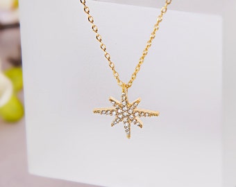 Star Pendant Necklace, Northern star Necklace, CZ Star Charm necklace, Gift for her, Dainty necklace with charm