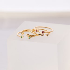 April Birthstone ring, Adjustable Ring with stones, Sterling silver 18k gold plated ring, Stacking ring image 8