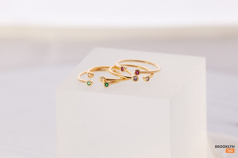 April Birthstone ring, Adjustable Ring with stones, Sterling silver 18k gold plated ring, Stacking ring image 8