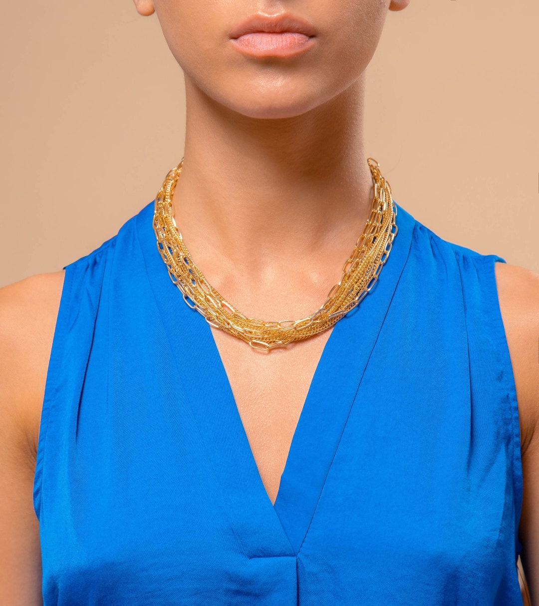 Multilayered Necklace Gold Statement Necklace Layering Etsy UK