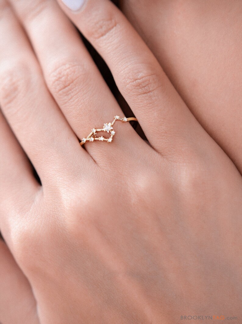 Leo sign Constellation Ring with Crystals Celestial Jewelry Etsy
