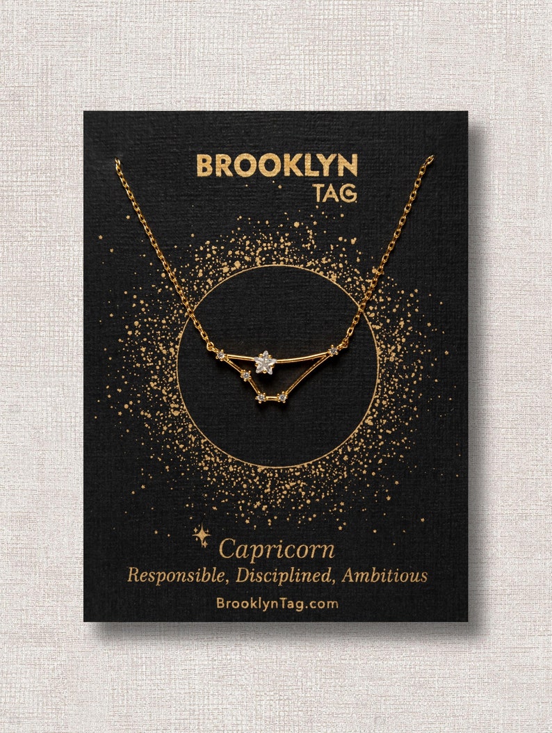 Capricorn Sign Constellation Necklace with Crystals, Celestial Jewelry Zodiac Sign Necklace, Star Dainty Necklace, Bridesmaids Gift, Zodiacs Gold