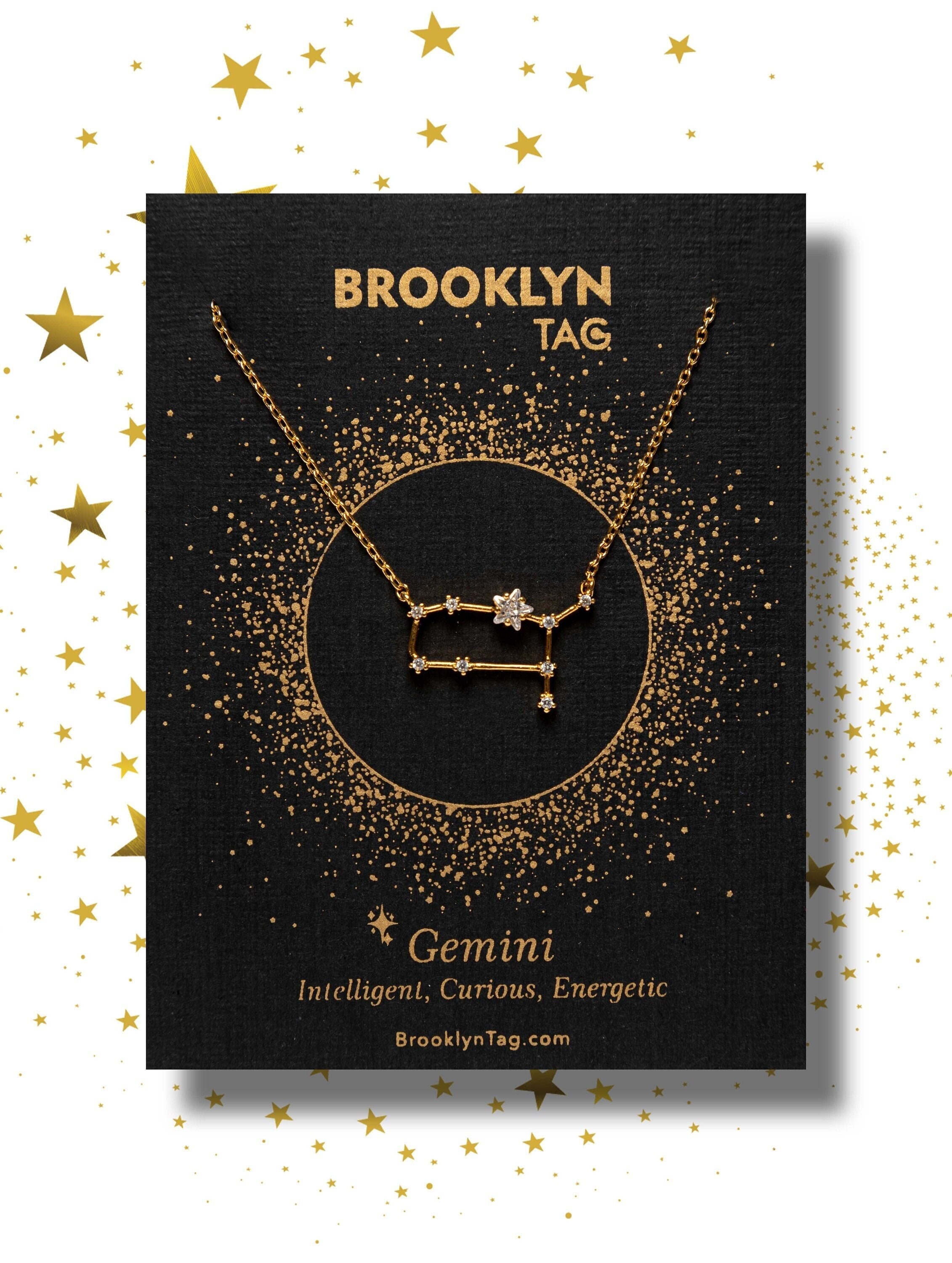 Gemini Necklace, Constellation Necklace with Crystals, Celestial Jewe…