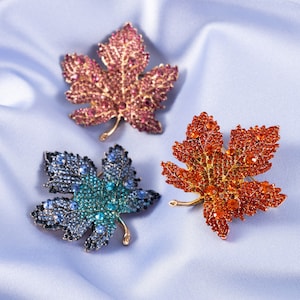 Maple Leaf Brooch, Autumn Leaf Pin, Brooch with crystals, Gift for her, Gift for Mom image 1