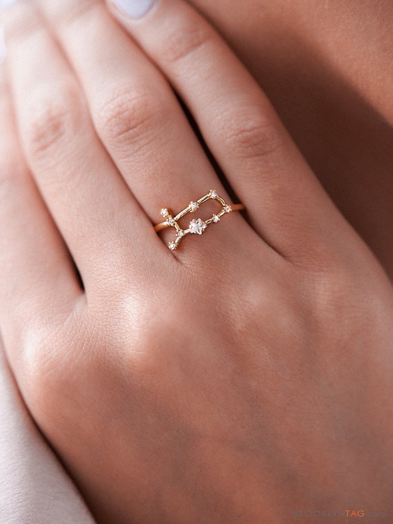 Gemini Sign Constellation Ring With Crystals Celestial - Etsy