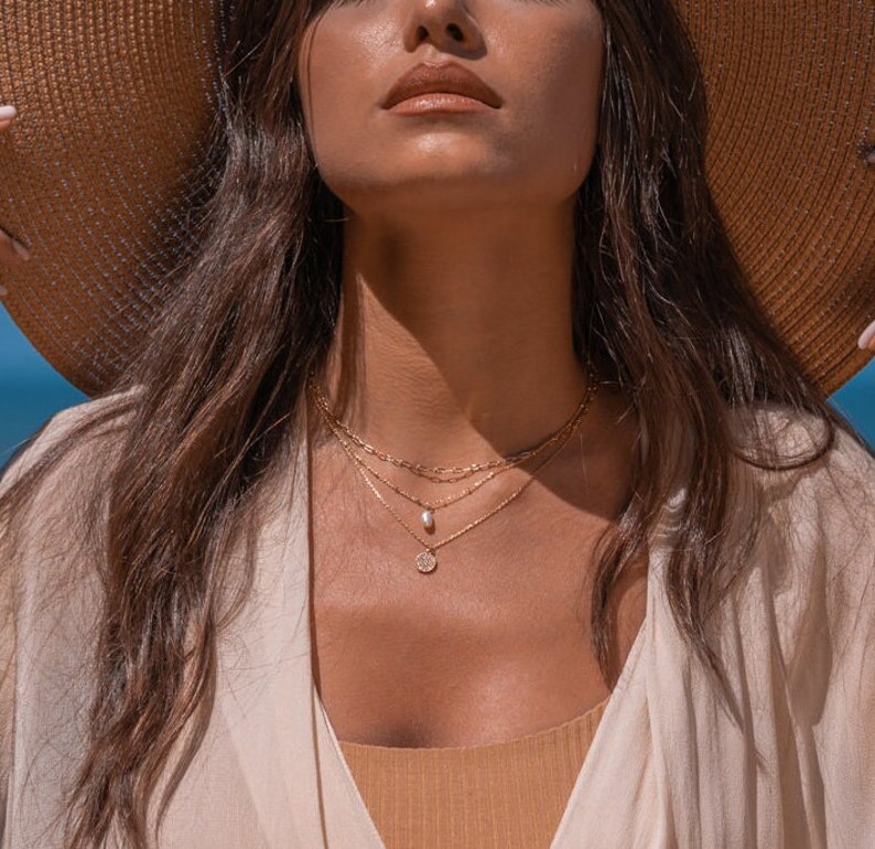 Collier superposé avec pendentif en perles, collier multirangs, collier minimaliste 3 couches, cadeau pour elle, collier délicat pour elle image 6