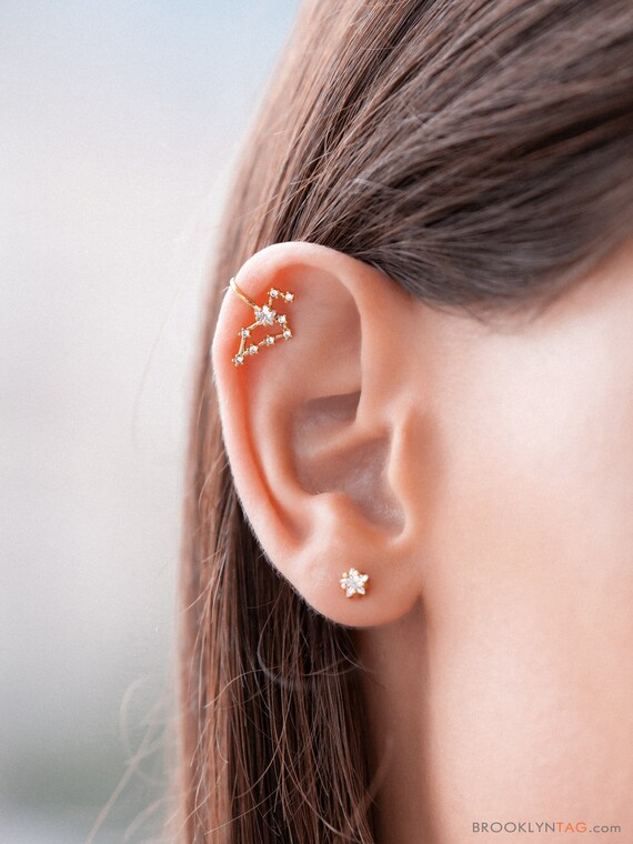 Leo Constellation Ear Cuff Earring With Crystals, Celestial