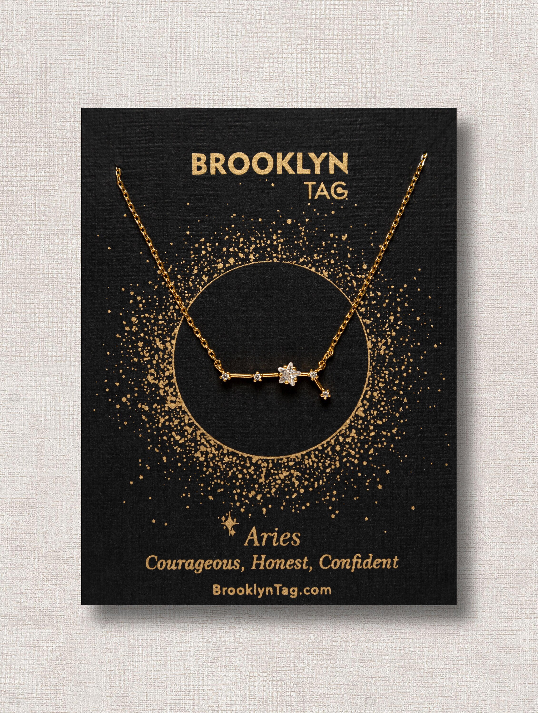 Aries Sign Constellation Necklace with Crystals, Celestial Jewelry, Z…