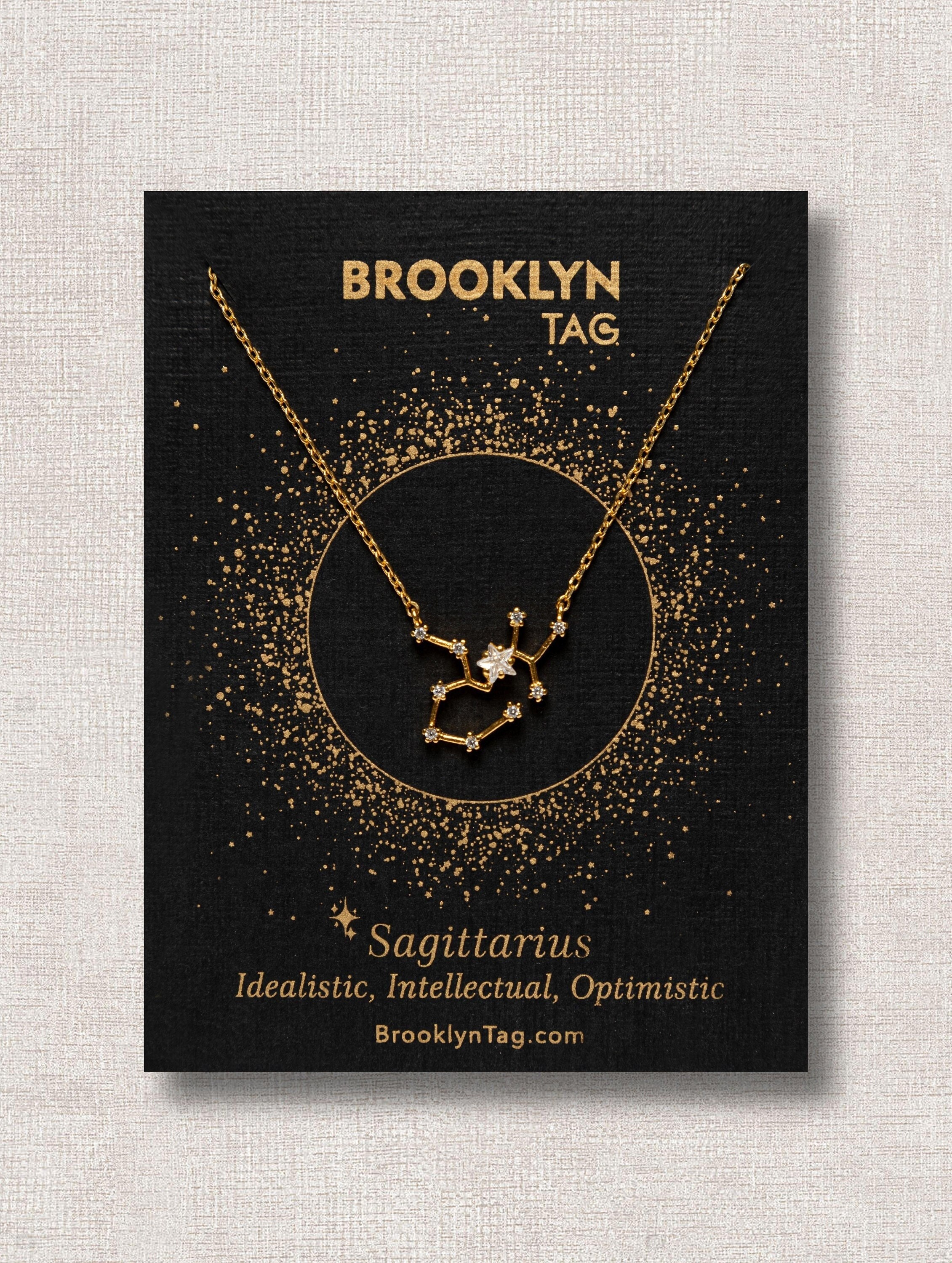 Sagittarius Sign Constellation Necklace with Crystals, Celestial Jewe…