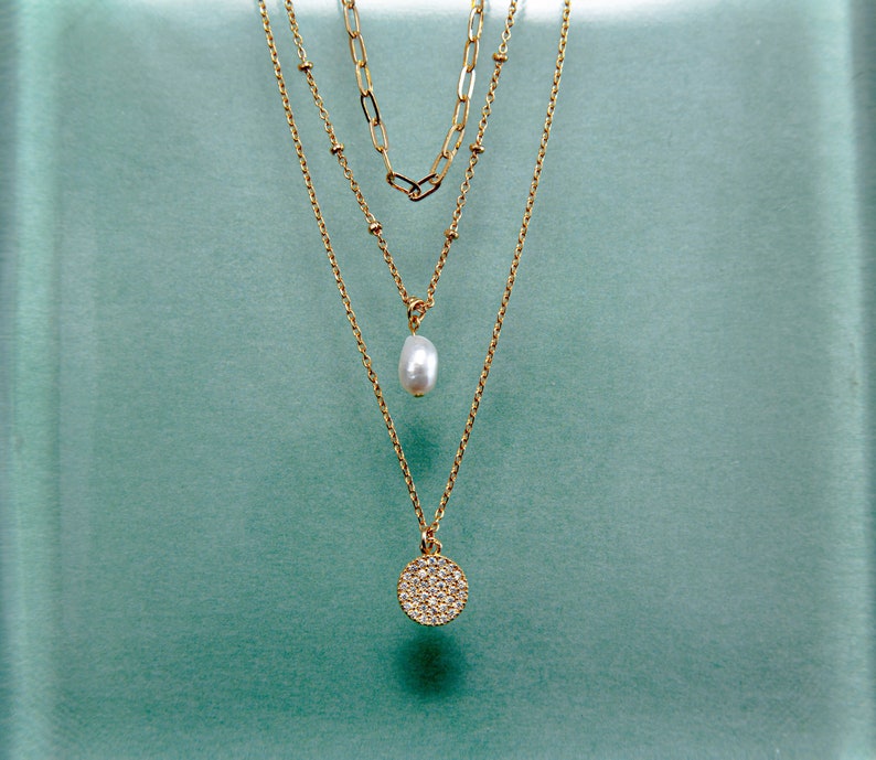 Collier superposé avec pendentif en perles, collier multirangs, collier minimaliste 3 couches, cadeau pour elle, collier délicat pour elle image 5