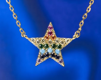 Star Pendant Necklace, Colorful star Necklace, CZ Star Charm necklace, LGBT Gift Idea, Dainty necklace with charm