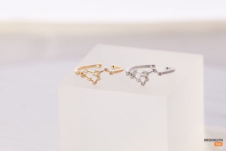 Leo Sign Constellation Ring With Crystals Celestial Jewelry Etsy