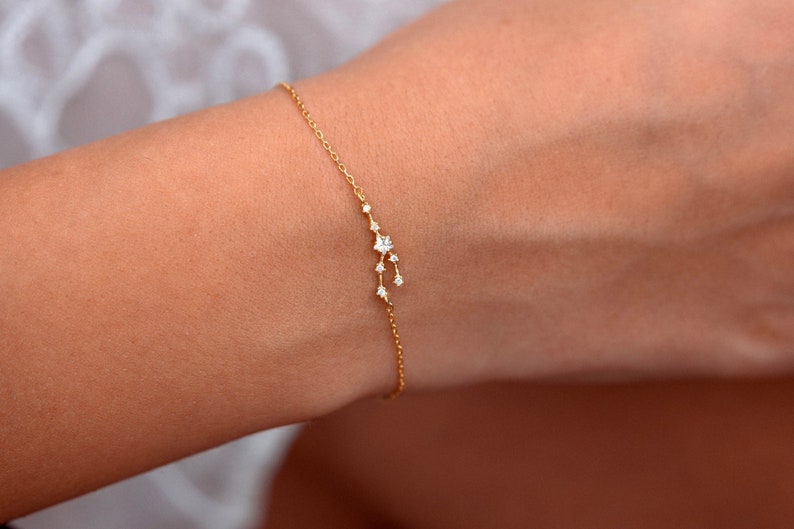 Taurus Sign Jewelry, Constellation Bracelet with Crystals, Celestial Jewelry, Zodiac Sign Bracelet, Taurus Star Dainty Bracelet, BFF Gift image 1