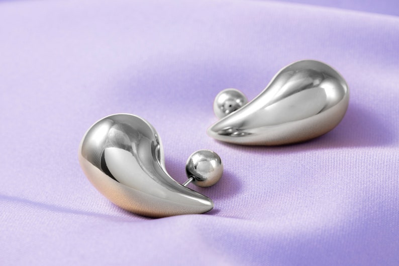 Teardrop earrings 14k Gold Plated, Kylie Earrings with Ball back, Bold Drop Earrings, Chunky Waterdrop Earrings, Gift for Her Silver
