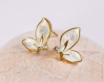 Butterfly wings Enamel Studs, Tiny Gold Stud Earrings, Minimalist Butterfly Studs, BFF Birthday Gift